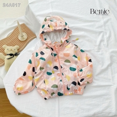 Áo khoác gió có mũ họa tiết nhiều màu unisex cho bé trai bé gái size 1 đến 7 tuổi BERNIE 24A017