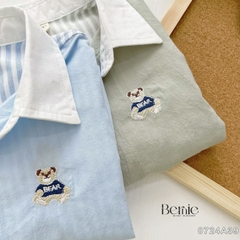 Áo sơ mi tay dài phối kẻ thêu gấu cho bé trai đi chơi đi tiệc sành điệu 1 đến 7 tuổi BERNIE 0724A39
