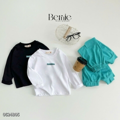 Set bộ thun tay dài unisex chất cotton họa tiết in chữ cho bé trai bé gái size 1đến 7 tuổi BERNIE 0624B05