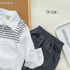 Set bộ sơ mi trắng dài tay phối kẻ kèm quần kaki dài cho bé trai 1 đến 7 tuổi BERNIE 0724B14