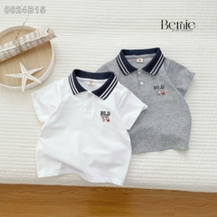  Set bộ thun polo cổ dệt tay ngắn cho bé trai họa tiết in chữ kèm quần short kaki size 1 đến 7 tuổi BERNIE 0824B15
