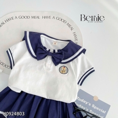 Bộ đồ thun Polo cho bé trai bé gái đồng phục BERNIE thủy thủ quần short ngắn chân váy xếp ly 8-30kg H0924B04