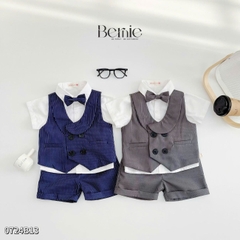 Set bộ gilê vest công tử cổ sam 4 chi tiết áo sơ mi ngắn phối gi le rời kèm nơ cổ 1 đến 7 tuổi BERNIE 0724B13