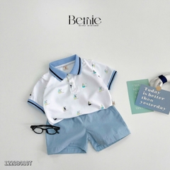 Set đồ thun bé trai polo áo ngắn phông màu trắng quần kaki mềm họa tiết thuyền 1 đến 7 tuổi BERNIE 1223B010T
