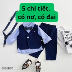 Set vest dài gile áo sơ mi túi khăn công tử lịch lãm bé trai thôi nôi sinh nhật 1 đến 7 tuổi BERNIE 0824b06