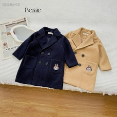 Áo khoác dạ măng tô mangto cho bé trai bé gái unisex 1 đến 7 tuổi màu xanh than màu be Bernie 0924A16