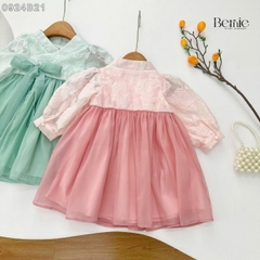 Set so mi dài Hanbok mặc tết phong cách hàn quốc dễ thương cho bé gái hoạ tiết hoa xuân màu hồng màu xanh hàn quốc cho bé 1 đến 7 tuổi BERNIE 0924B21
