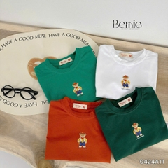 áo phông ngắn tay trơn cho bé trai bé gái, áo thun ngắn tay cotton màu trắng vàng xanh đen cam 1 đến 6 tuổi BERNIE 0424A11