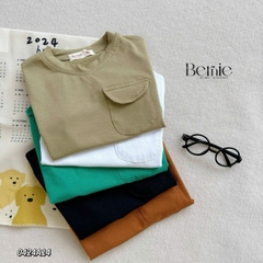 áo phông ngắn tay trơn cho bé trai bé gái, áo thun ngắn tay cotton màu trắng xanh nâu đen 1 đến 6 tuổi BERNIE 0424A14