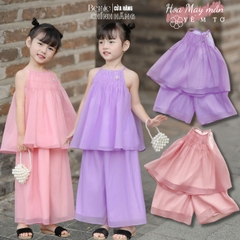 Set yếm lụa hoa sen cho bé gái dễ thương chất lụa sần cao cấp Bernie 1 tuổi đến 7 tuổi