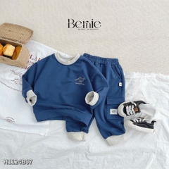 Set dài bé trai thể thao tay dài phối màu chất da cá họa tiết thêu gấu size 1 đến 7 tuổi BERNIE H1124B07