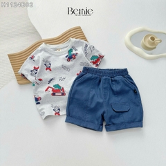 Set bộ thun cotton họa tiết khủng long phong cách hàn quốc cho bé trai 1 đến 7 tuổi BERNIE H1124B02