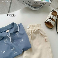Set bộ polo cổ dệt họa tiết biển cho bé trai áo thun polo và quần short kaki 1 đến 7 tuổi BERNIE T1024B43
