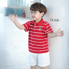 Bộ thun tay ngắn bộ polo sọc kèm quần short trắng bé trai phong cách Hàn quốc size 1 tới 7 tuổi BERNIE