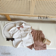 Set sơ mi bé trai công tử kèm nơ cho bé thôi nôi sinh nhật sự kiện size 9 tới 28kg BERNIE T1124B23