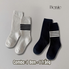 Tất vớ trơn sọc 1 bên unisex cho các bé trai bé gái nhà BERNIE basic nhiều màu trơn 2 đến 7 tuổi