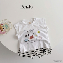Set bộ tanktop bé trai áo thun ba lỗ in họa tiết kèm quần short kẻ sọc 1 đến 7 tuổi BERNIE T0225B28