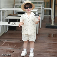 Set sơ mi đũi đi biển unisex cho bé trai bé gái họa tiết cây dừa size 9 tới 25kg BERNIE P1224B20