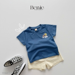 Set bộ thun tay ngắn cho bé trai bé gái áo thun trơn họa tiết cầu vồng kèm quần short size 9 đến 25kg BERNIE HLT0225A16