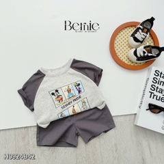 Set bộ thun tay ngắn set raplang họa tiết hoạt hình cho bé trai chất thun cotton mềm size 1 đến 7 tuổi BERNIE H0924B42