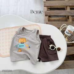 Set đồ ba lỗ bé trai phong cách hàn quốc áo thun ba lỗ robot kèm quần short size 9 tới 29kg BERNIE H0225B34