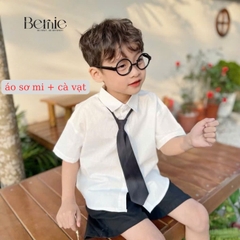 Áo sơ mi tay dài kẻ sọc kèm cà vạt cho bé trai đi chơi đi tiệc sành điệu 1 đến 7 tuổi BERNIE HA1109