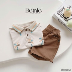 Set bộ polo cho bé trai màu nâu họa tiết cây dừa in tràn kèm quần short đùi kaki 1 đến 7 tuổi BERNIE H1124B14