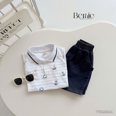 Set bộ polo cho bé trai họa tiết kẻ biển kèm quần short jean size 1 đến 7 tuổi BERNIE T1024B44