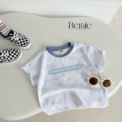 Set bộ loang tay ngắn cho bé trai họa tiết in chữ áo thun phối màu kèm quần short jean size 9 đến 28kg BERNIE H1124B83
