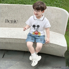 Set bộ tay ngắn cho bé trai áo polo họa tiết mickey và quần short jean in tràn size 1 đến 7 tuổi BERNIE Kids H0425B33