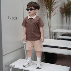 Set bộ polo tay ngắn cổ dệt màu nâu họa tiết gấu kèm quần short đùi kaki 1 đến 7 tuổi BERNIE T0225B23