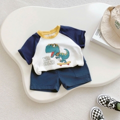 Set bộ tay ngắn bé trai áo thun zaclang họa tiết khủng long cool kid và quần short denim 9 tới 28kg BERNIE H1224B10