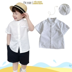 Áo sơ mi trắng ngắn tay cổ trụ, cổ tàu cho bé trai size 1 tuổi tới 7 tuổi Bernie T0625A26