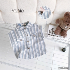 Set bộ tanktop cho bé trai áo sơ mi tanktop họa tiết kẻ xanh phối túi kèm quần short jean 9kg đến 28kg BERNIE P1224B01