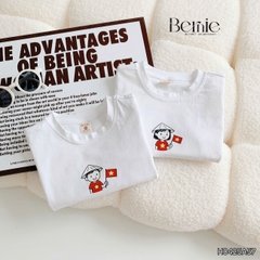 Áo thun tay ngắn unisex cho bé trai bé gái họa tiết in chữ Độc lập - Tự do size 9 tới 25kg BERNIE H0425A57