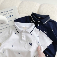 Set bộ polo bé trai tay ngắn cổ bo dệt họa tiết thêu cún kèm quần short kaki sz 9 tới 28kg BERNIE T0525B09
