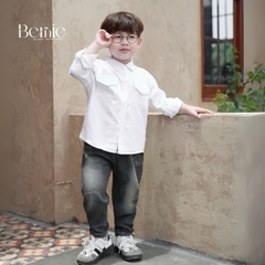  Áo sơ mi tay dài màu trắng phối túi ngực cho bé trai size 9 kg tới 28kg BERNIE H1124A67