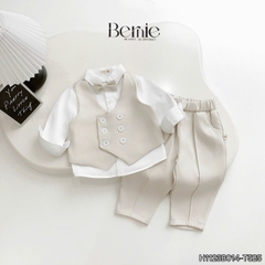 Set bộ vest gi lê bé trai 4 chi tiết áo sơ mi tay dài màu trắng phối gi le rời và quần dài kèm nơ cổ 1 đến 7 tuổi BERNIE H1123B014 - T525