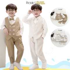 Set bộ vest gi lê bé trai 4 chi tiết áo sơ mi tay dài màu trắng phối gi le rời và quần dài kèm nơ cổ 1 đến 7 tuổi BERNIE H1123B014 - T525