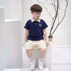 Set bộ polo tay ngắn cho bé trai áo thun polo họa tiết thêu cún và quần short kaki 9 tới 28kg BERNIE H0425B60
