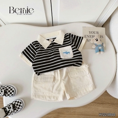Set bộ polo kẻ phối màu kèm túi ngực thêu cá cho bé trai size 1 đến 7 tuổi BERNIE H1224B44