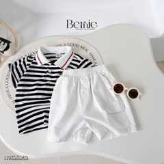Set bộ polo kẻ đen phối màu thêu cún kèm quần short kaki cho bé trai 1 đến 7 tuổi BERNIE H0625B02