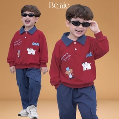 Set bộ polo tay dài áo polo đỏ họa tiết cún cho bé trai kèm quần jean dài size 1 đến 7 tuổi BERNIE T0625B41