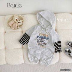 Set bộ tay dài thể thao unisex tay áo phối kẻ áo có mũ họa tiết ô tô đi chơi đi học 1 đến 7 tuổi BERNIE H0725B55