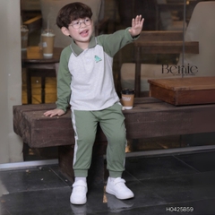 Set bộ polo tay dài raplang phối màu họa tiết thêu khủng long kèm quần dài cho bé trai size 1 đến 7 tuổi BERNIE H0425B59