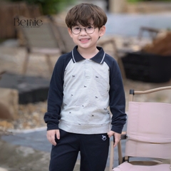 Set bộ polo dài tay raplang phối màu họa tiết in tràn dễ thương kèm quần dài cho bé trai size 1 đến 7 tuổi BERNIE T0425B67