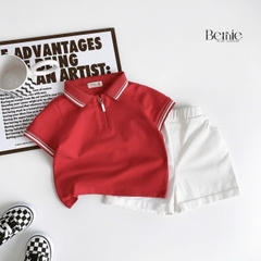 Set bộ polo tay ngắn cổ bo dệt khóa kéo kèm quần short cho bé trai size 1 đến 7 tuổi BERNIE H0725B59