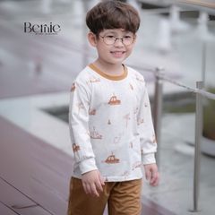 Set bộ thun tay dài cho bé trai áo thun họa tiết in trần ô tô kèm quần dài 9 tới 28kg BERNIE H0725B28