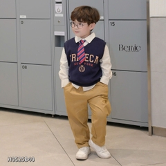 Set bộ gi lê 4 chi tiết áo sơ mi dài tay áo gi lê rời quần kaki kèm cà vạt size 1 đến 7 tuổi BERNIE H0525B40