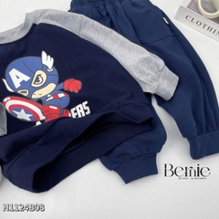 Set bộ dài cho bé trai tay áo raplang phối màu họa tiết siêu anh hùng kèm quần dài 1 đến 7 tuổi BERNIE H1124B08